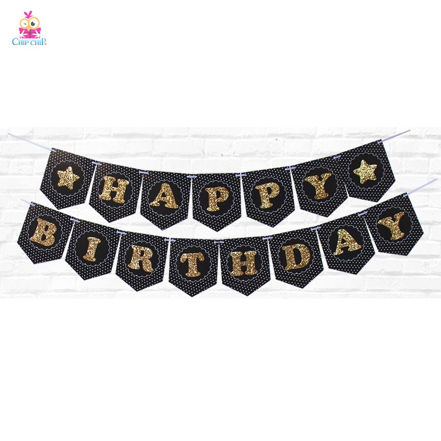  Dây Treo Trang Trí Happy Birthday Màu Đen Gold Kim Tuyến - Chipchipshop 