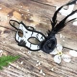  Mặt nạ Halloween khuyết viền đen hoa lông vũ 