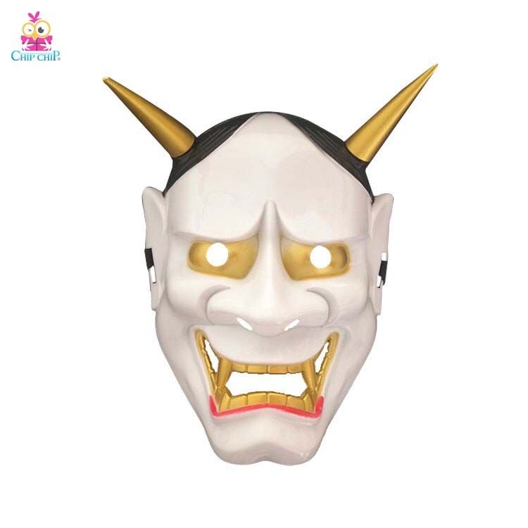  Mặt nạ Halloween quỷ Satan tóc đen sừng vàng 