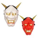  Mặt nạ Halloween quỷ Satan tóc đen sừng vàng 