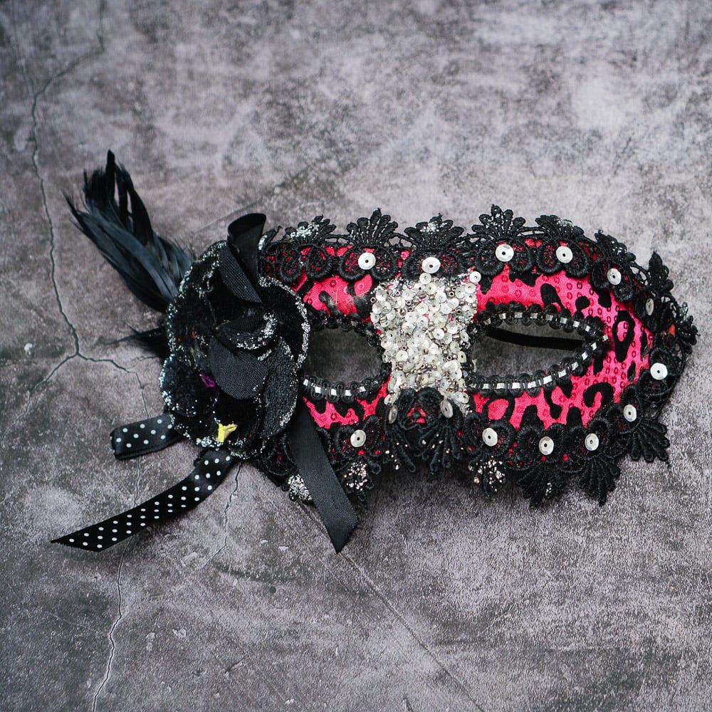  Mặt nạ Halloween kim sa đính hoa vải 