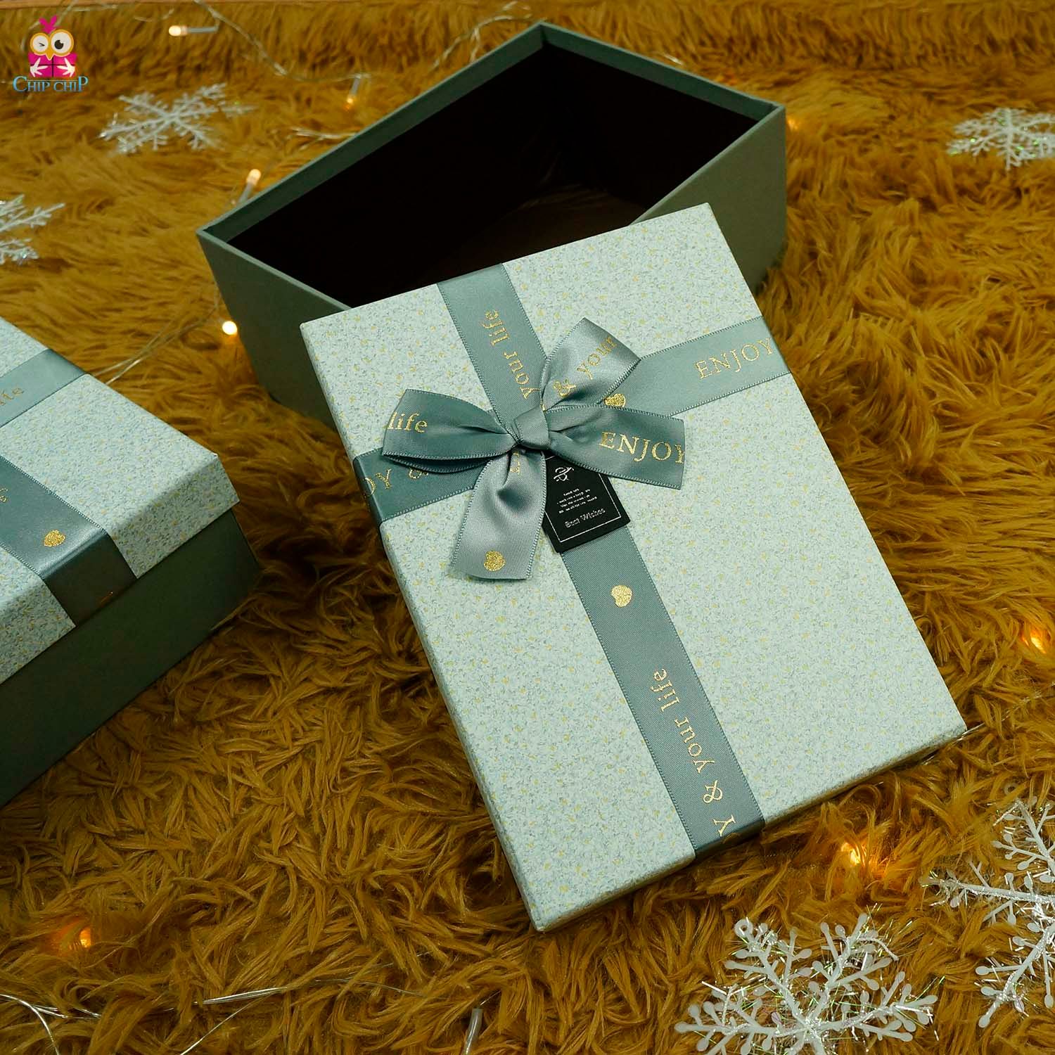  Hộp quà chữ nhật nơ best wishes 