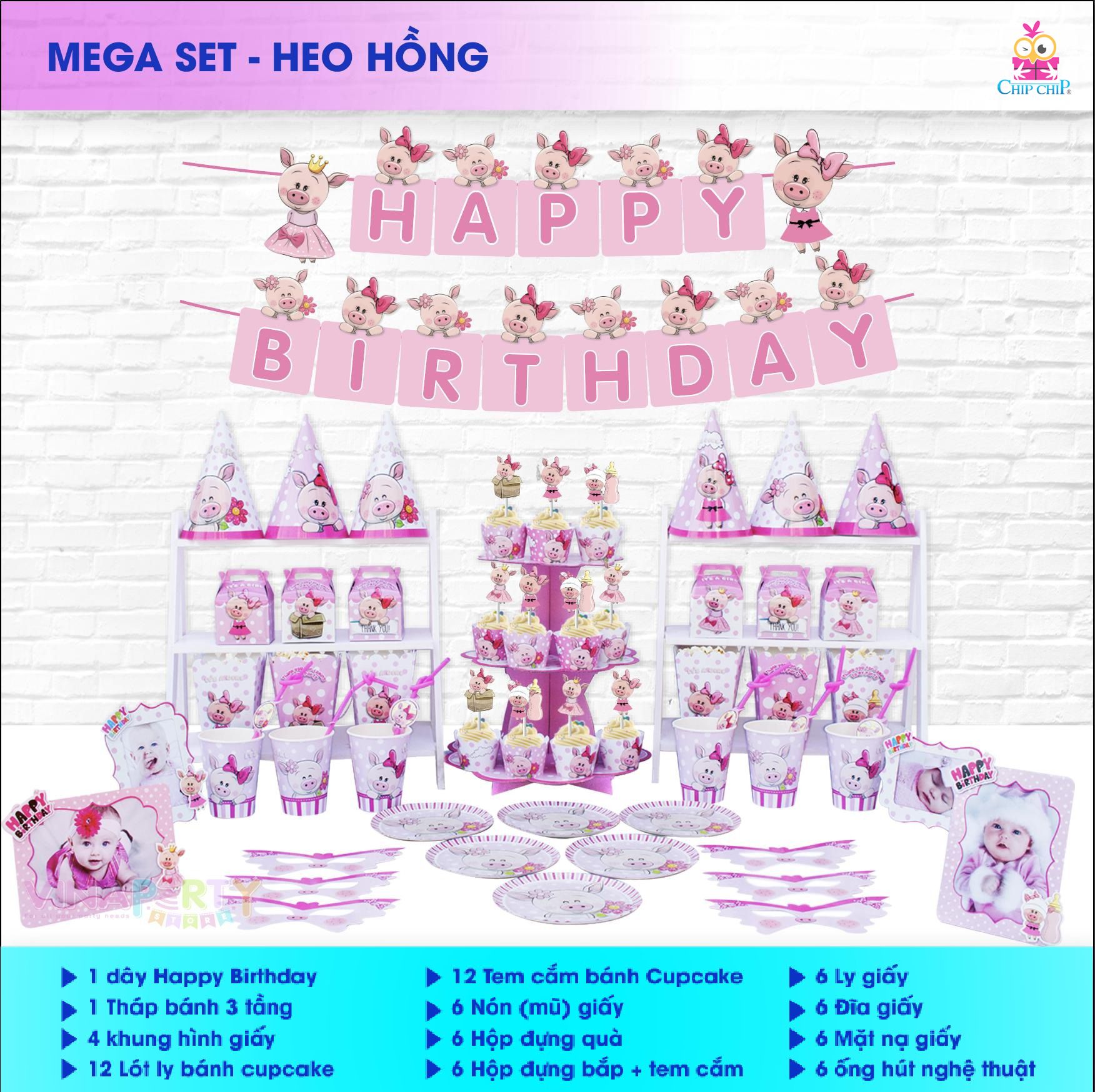  SET trang trí HEO HỒNG 