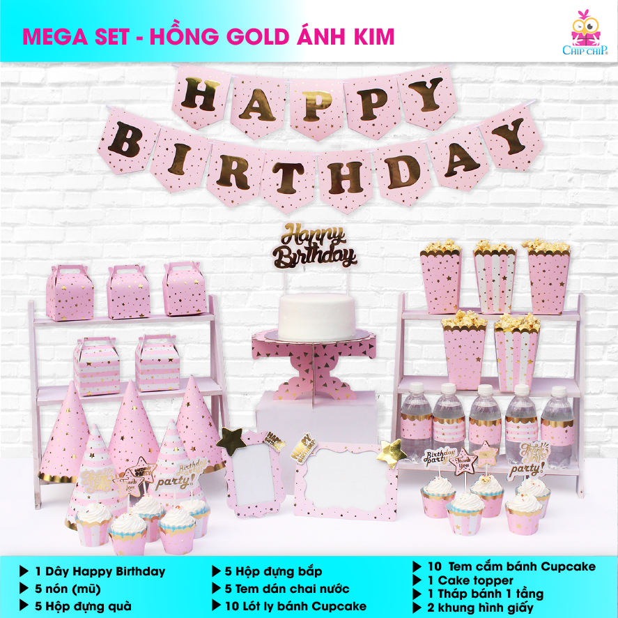  SET trang trí HỒNG GOLD ÁNH KIM 