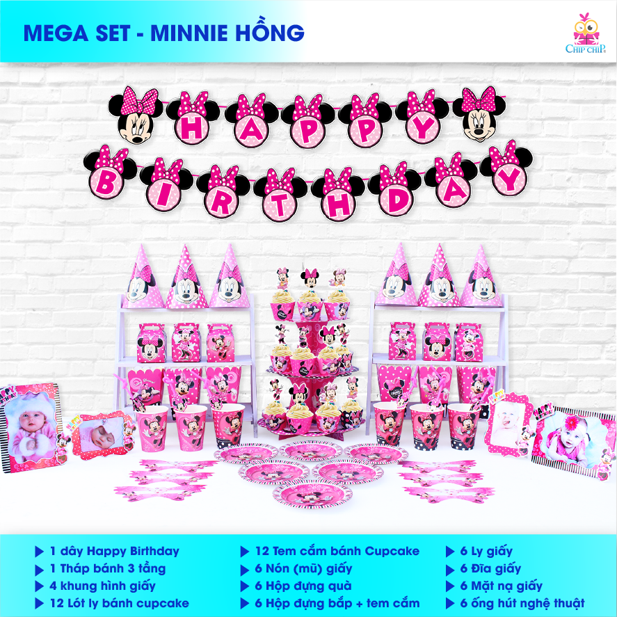  SET trang trí MINNIE hồng 