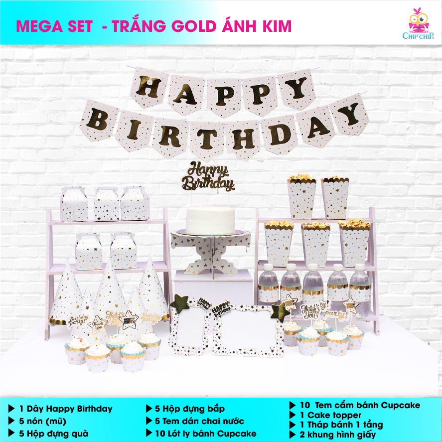  SET trang trí TRẮNG GOLD ÁNH KIM 