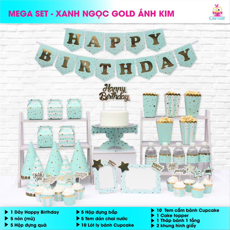  SET trang trí XANH NGỌC GOLD ÁNH KIM 