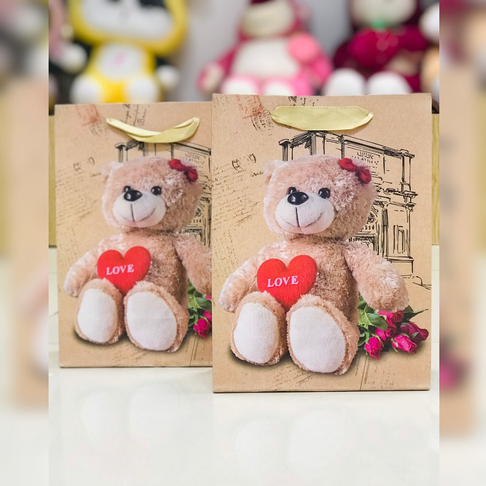  Túi Giấy Gấu Teddy Ôm Tim Love 