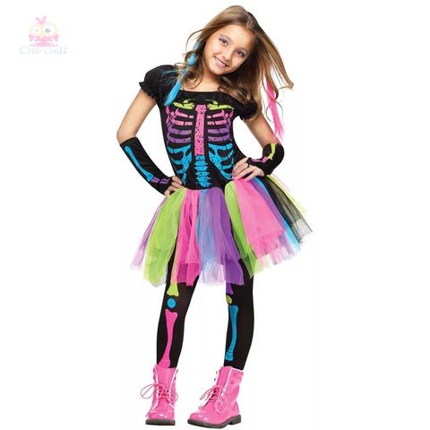 Bộ váy xương màu skeleton color girl halloween costume chip chip