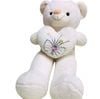  Thú Bông Gấu Teddy Màu Kem Ôm Tim Hoa Thêu Size 90cm - Chipchipshop 