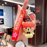  Móc Khóa Nhựa Gấu Ngồi Đội Nón Dâu - Chipchipshop 