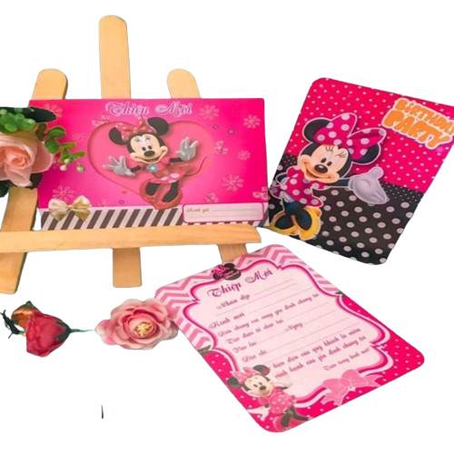  Thiệp Mời Sinh Nhật Minie Hồng (1 xấp 10 thiệp) - Chipchipshop 