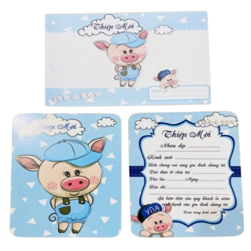  Thiệp Mời Sinh Nhật Heo Xanh (1 xấp 10 thiệp) - Chipchipshop 
