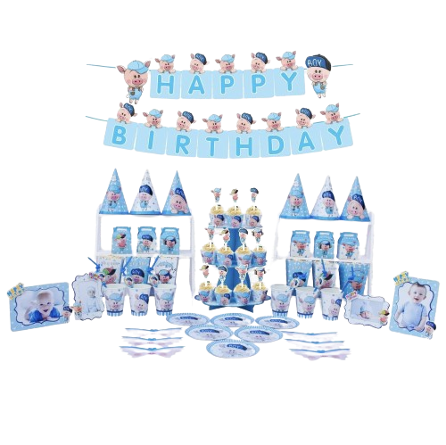  Set Trang Trí Happy Birthday Heo Màu Xanh - Chipchipshop 