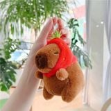  Móc Khóa Thú Bông Capybara Đội Nón Dâu Tây Size 10cm - Chipchipshop 