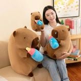  Thú Bông Capybara Ôm Bình Sữa Màu Nâu ( Lông Mịn) Size 40cm - Chipchipshop 