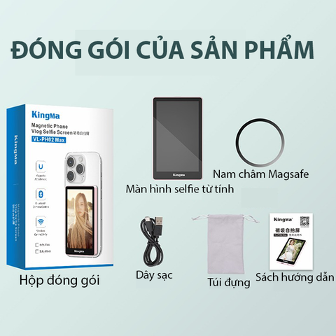  Màn Hình Từ Tính MagSafe Selfie Kingma PH02 Max Thế Hệ Mới - Hỗ Trợ Quay Video, Pin 920mAh 