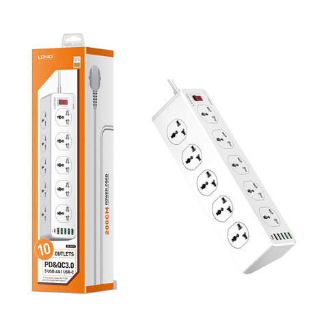  Ổ Cắm Điện Đa Năng LDNIO SC10610 - 10 Ổ Cắm + 6 Cổng Sạc USB & Type-C, Công Suất 2500W, Tự Ngắt An Toàn, Chống Cháy Chuẩn EU 