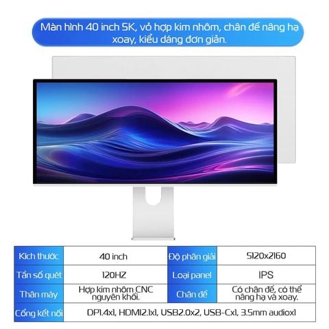  Màn hình cao cấp Kuycon P40K với độ phân giải 5K | 120Hz | 40inch | Ngàm VESA 