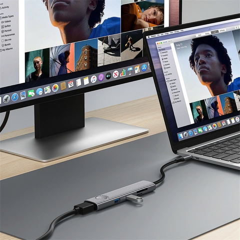  Hub Chuyển Đổi 8 in 1 WiWU WI-HB001 Type-C – 2 HDMI 4K, Cổng Mạng LAN, USB-C PD, SD/TF, Hỗ Trợ Đa Thiết Bị 