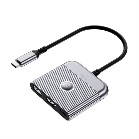 Hub Chuyển Đổi Type-C WiWU WI-HB002 3in1 – Cổng HDMI 4K@60Hz, USB 3.0, Thiết Kế Nhôm Nguyên Khối, Dây Bện Nylon Bền Bỉ 