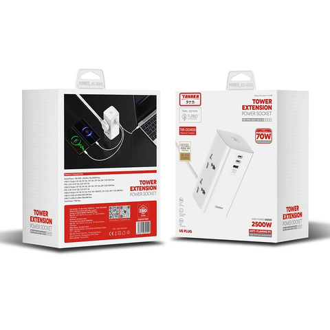  [HÀNG CÓ SẴN] Ổ Cắm Điện Cao Cấp Tanaka OD34026 – 3 Cổng Sạc Siêu Nhanh USB-C PD 70W & USB-A 30W, Tổng Công Suất 2500W 