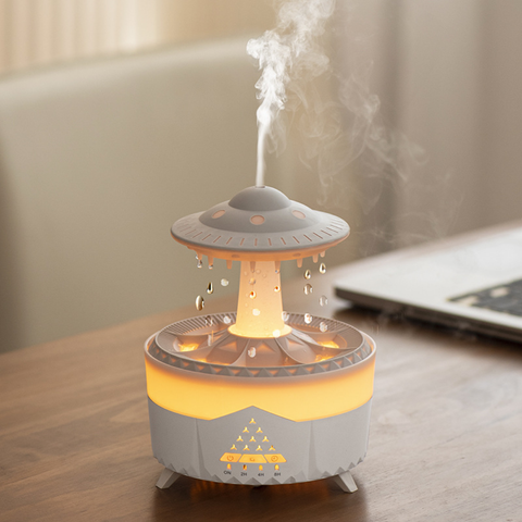  Máy khuếch tán tinh dầu hình UFO với công nghệ siêu âm tạo sương và đèn LED đa sắc 