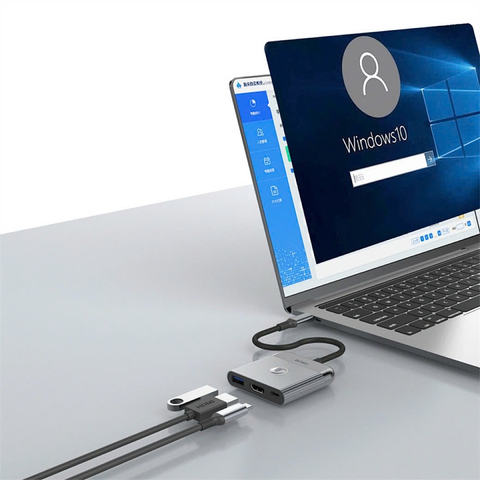  Hub Chuyển Đổi Type-C WiWU WI-HB002 3in1 – Cổng HDMI 4K@60Hz, USB 3.0, Thiết Kế Nhôm Nguyên Khối, Dây Bện Nylon Bền Bỉ 