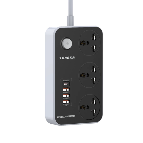  [HÀNG CÓ SẴN] Ổ Cắm Điện Tanaka OD4323 – 3 Ổ Cắm, 4 Cổng Sạc Nhanh USB-C PD 20W & USB-A QC 3.0 18W, Tổng Công Suất 2500W 