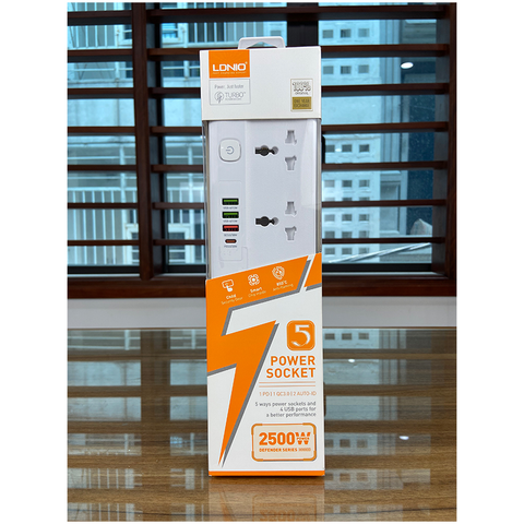  Ổ Cắm Điện Đa Năng LDNIO SC5415 - 5 Ổ Cắm + 4 Cổng Sạc Nhanh USB & Type-C, Chống Giật Trẻ Em, Công Suất 2500W, Dây Dài 2M 