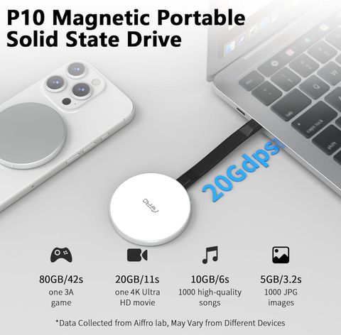  Ổ cứng di động Aiffro P10 Magnetic PSSD 1TB - Tốc độ lên đến 2000MB/s, Type-C, SM2320, USB 3.2 Gen 2x2 20Gbps 