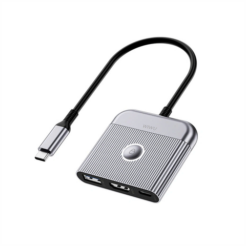  Hub Chuyển Đổi Type-C WiWU WI-HB002 3in1 – Cổng HDMI 4K@60Hz, USB 3.0, Thiết Kế Nhôm Nguyên Khối, Dây Bện Nylon Bền Bỉ 