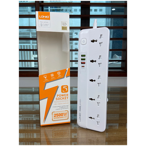 Ổ Cắm Điện Đa Năng LDNIO SC5415 - 5 Ổ Cắm + 4 Cổng Sạc Nhanh USB & Type-C, Chống Giật Trẻ Em, Công Suất 2500W, Dây Dài 2M 