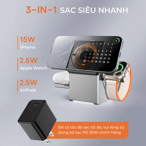  Trạm sạc không dây xoay tự động 3 trong 1 - CubeTrick X 
