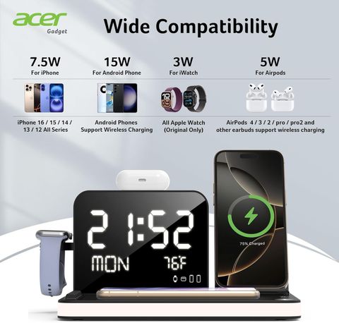  Trạm sạc không dây acer 7 trong 1 - Tích hợp đồng hồ thông minh 