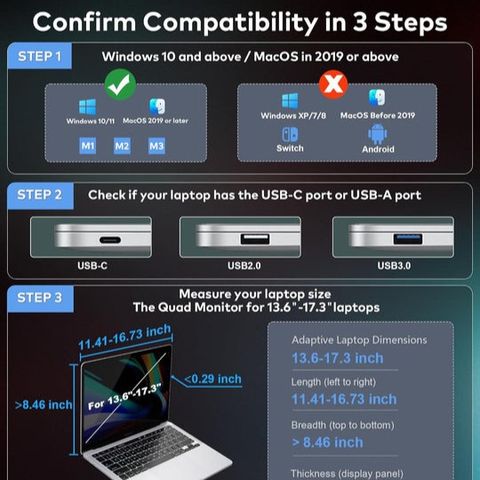  Màn Hình Laptop FOPO 14inch 3 Màn FHD 1080P - Xoay 225 độ, Kết Nối 1 Cáp Tăng 400% Hiệu Suất 