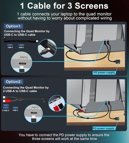  Màn Hình Laptop FOPO 14inch 3 Màn FHD 1080P - Xoay 225 độ, Kết Nối 1 Cáp Tăng 400% Hiệu Suất 