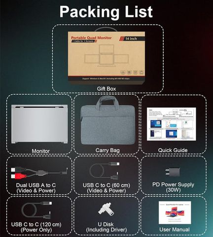  Màn Hình Laptop FOPO 14inch 3 Màn FHD 1080P - Xoay 225 độ, Kết Nối 1 Cáp Tăng 400% Hiệu Suất 