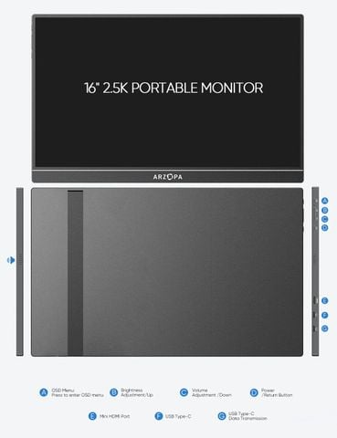  Màn hình di động ARZOPA Z1RC 16 inch 2.5K QHD – 100% sRGB, thiết kế nhôm nguyên khối, hỗ trợ đa thiết bị 