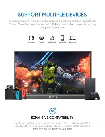  Màn hình di động ARZOPA Z1RC 16 inch 2.5K QHD – 100% sRGB, thiết kế nhôm nguyên khối, hỗ trợ đa thiết bị 