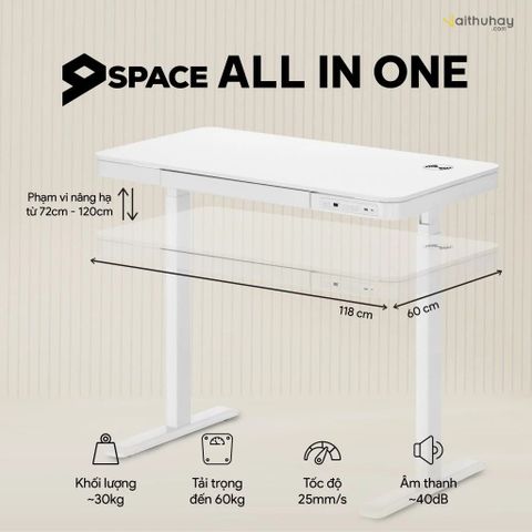  (WAREHOUSE DEAL) Bàn Làm Việc Thông Minh 9Space LivArt – Nâng Hạ Điện, Sạc Không Dây, Ngăn Kéo Tiện Lợi 