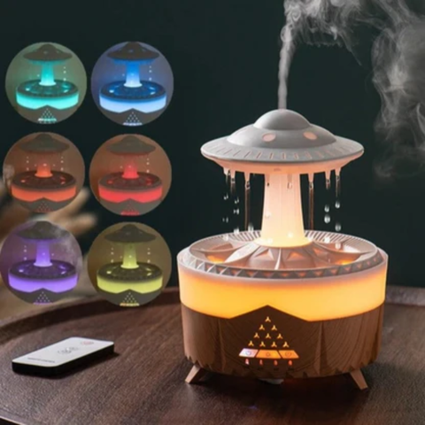  Máy khuếch tán tinh dầu hình UFO với công nghệ siêu âm tạo sương và đèn LED đa sắc 