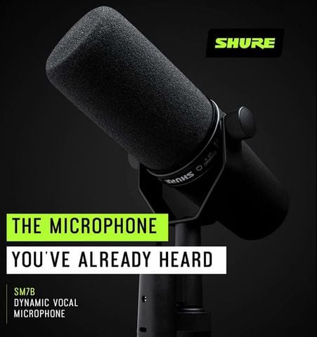  Micro Thu Âm Shure SM7B, Hướng thu Cardioid chuẩn xác, Bộ lọc pop tích hợp và mút lọc A7WS, Lựa chọn hàng đầu cho âm thanh chuyên nghiệp 
