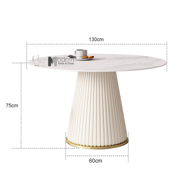 Bàn ăn tròn mặt đá chân trụ 1m3 ROMA3-130E