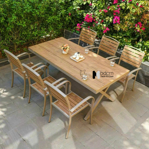 Bộ bàn ghế cafe fastfood khách sạn nhà hàng 6 ghế ngoài trời TE2035-180A_CC2028A