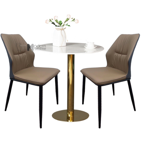 Bộ bàn ghế tiếp khách thẩm mỹ viện chân trụ mạ màu vàng