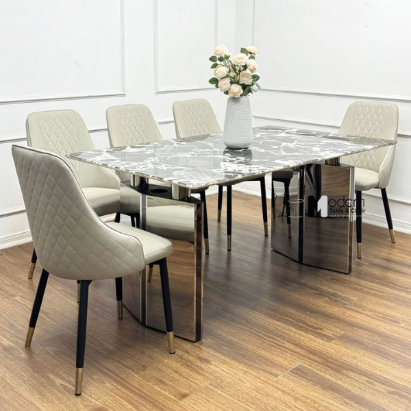 Bàn ăn chữ nhật 1m8 mặt đá vi tinh thể sang trọng TN Luxury 5B-180E