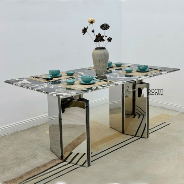 Bàn ăn chữ nhật 1m8 mặt đá vi tinh thể sang trọng TN Luxury 5B-180E