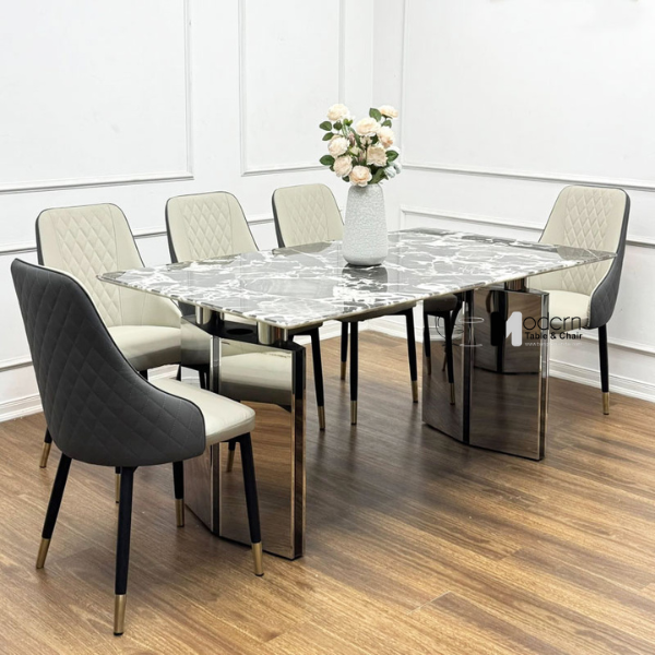 Bàn ăn chữ nhật 1m8 mặt đá vi tinh thể sang trọng TN Luxury 5B-180E