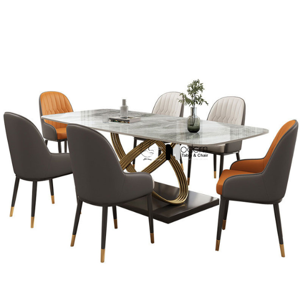 Bàn ăn mặt vuông đá 1m6 chân inox vàng TN Luxury 4B-160E